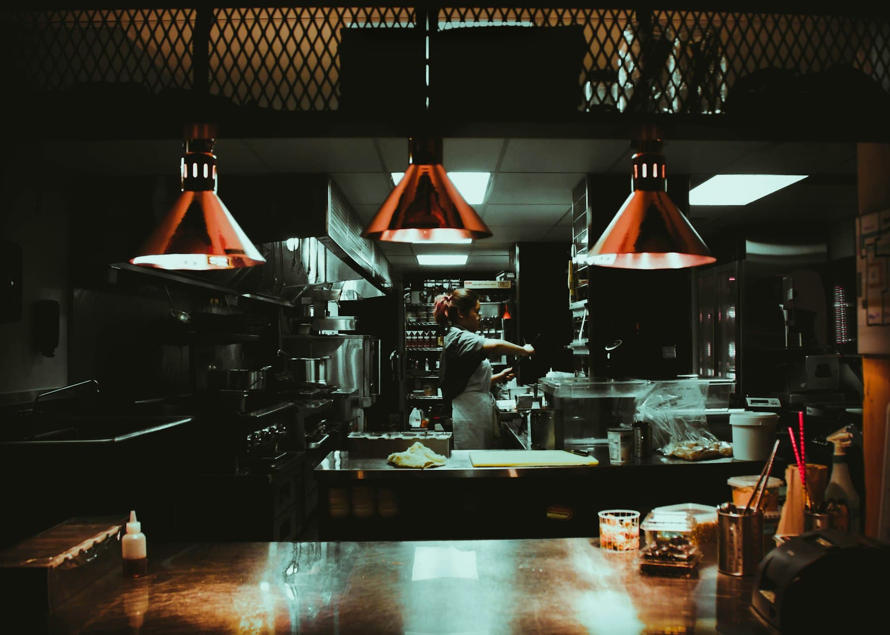 The kitchen at night, black and white